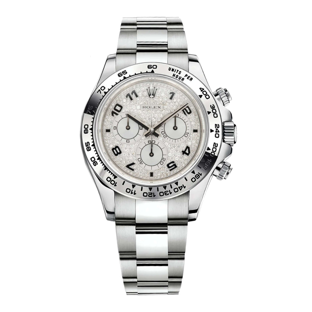 Rolex Cosmograph Daytona 40 mm | 18k White gold Oyster bracelet | Pave diamond dial | Men's Watch 116509PAVE