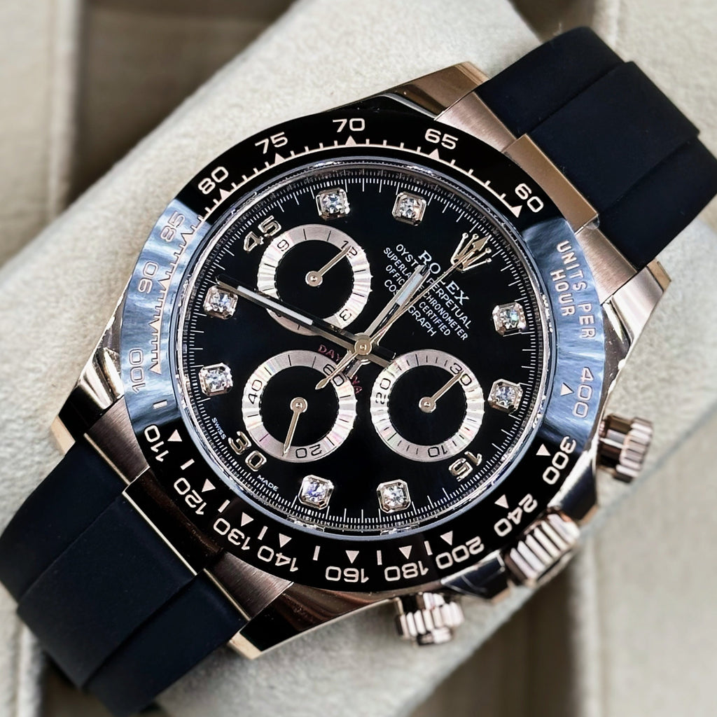 Rolex Cosmograph Daytona 40 mm | Oysterflex bracelet | Black Diamond dial | 18k Everose Gold case Men's Watch 116515ln