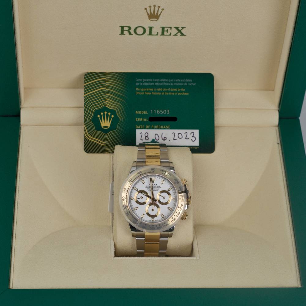 Rolex Cosmograph Daytona 40mm - Ref: 116503-0001 - White Index Dial & Gold Bezel, Two Tone Stainless Steel & 18K Yellow Gold Oyster Bracelet Men's Watch