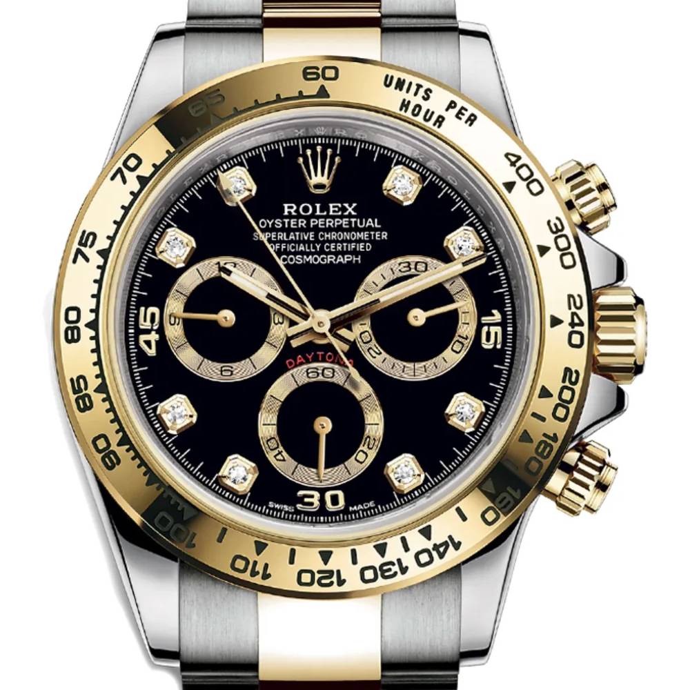 Rolex Cosmograph Daytona 40mm - Ref: 116503-0011 - Black Diamond Dial & Gold Bezel, Two Tone Stainless Steel & 18K Yellow Gold Oyster Bracelet Men's Watch