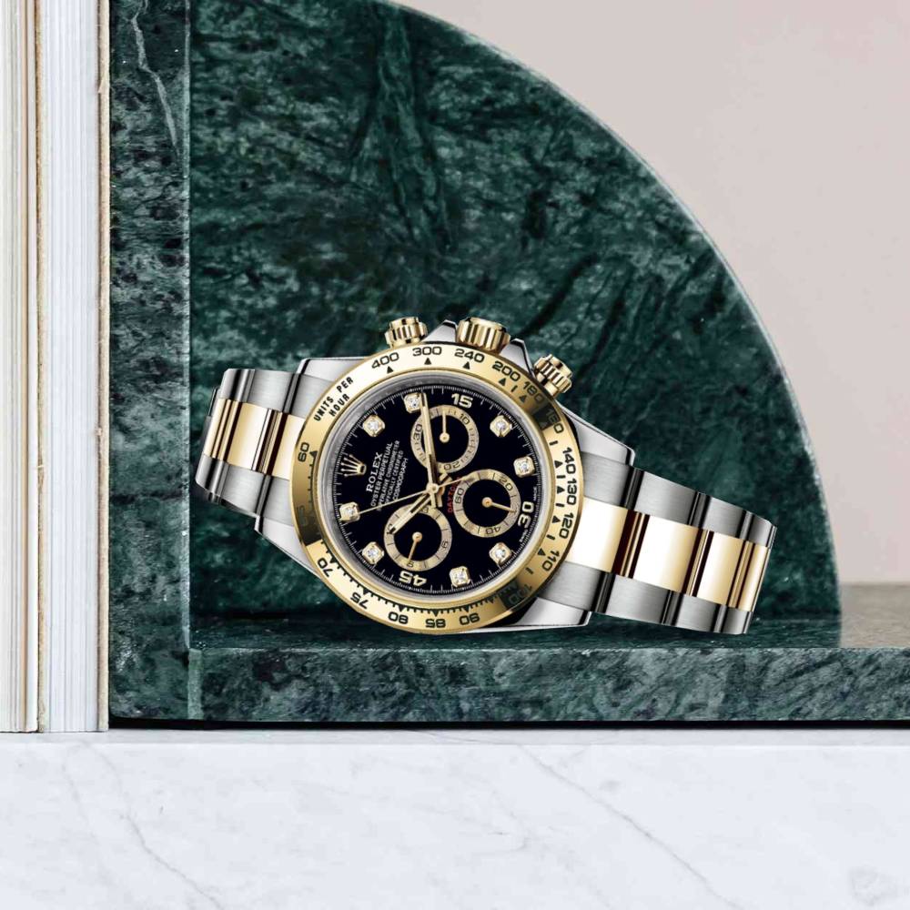 Rolex Cosmograph Daytona 40mm - Ref: 116503-0011 - Black Diamond Dial & Gold Bezel, Two Tone Stainless Steel & 18K Yellow Gold Oyster Bracelet Men's Watch