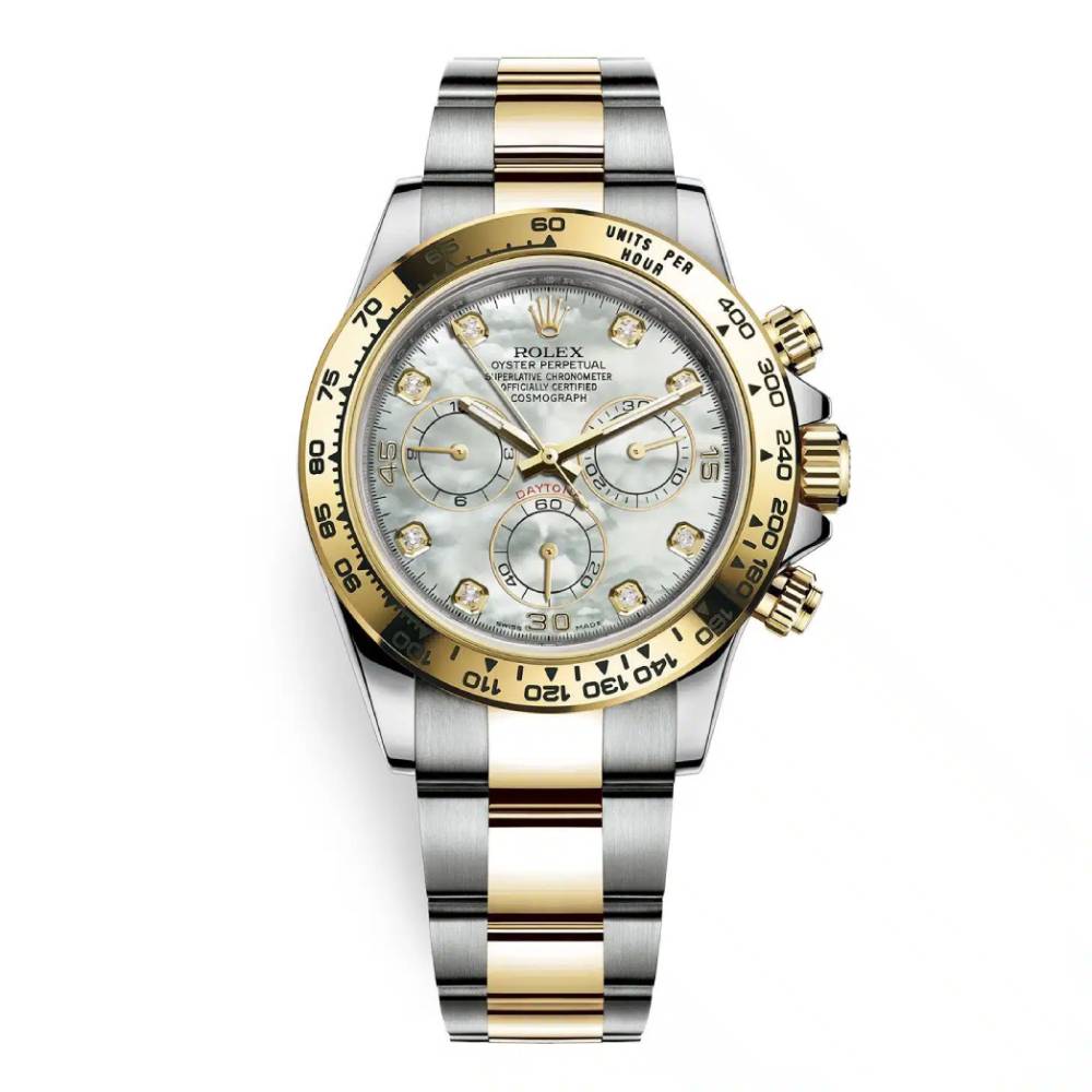 Rolex Cosmograph Daytona 40mm - Ref: 116523md - White mother of Pearl Diamond Dial & Gold Bezel, Two Tone Stainless Steel & 18K Yellow Gold Oyster Bracelet Men's Watch