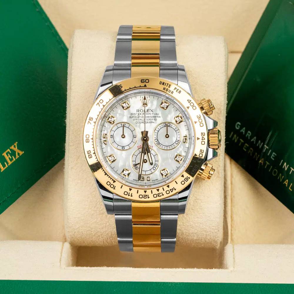 Rolex Cosmograph Daytona 40mm - Ref: 116523md - White mother of Pearl Diamond Dial & Gold Bezel, Two Tone Stainless Steel & 18K Yellow Gold Oyster Bracelet Men's Watch