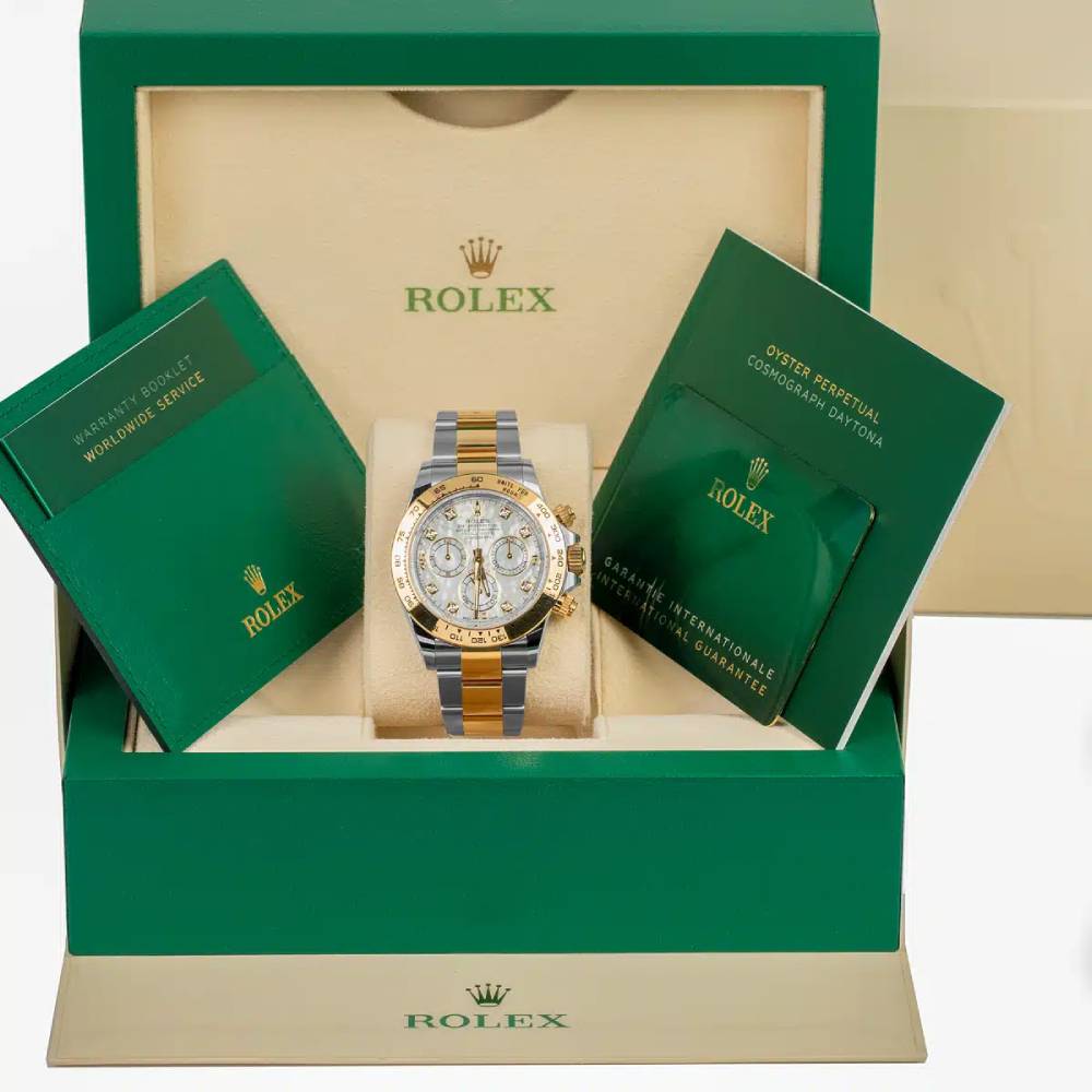 Rolex Cosmograph Daytona 40mm - Ref: 116523md - White mother of Pearl Diamond Dial & Gold Bezel, Two Tone Stainless Steel & 18K Yellow Gold Oyster Bracelet Men's Watch