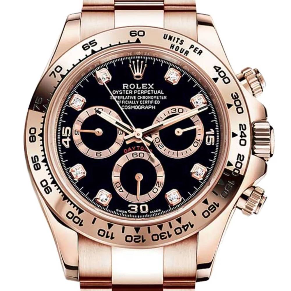 Rolex Cosmograph Daytona 40mm - Ref: 116505-0015 - Black Diamond Dial, 18K Rose Gold Oyster Bracelet Men's Watch