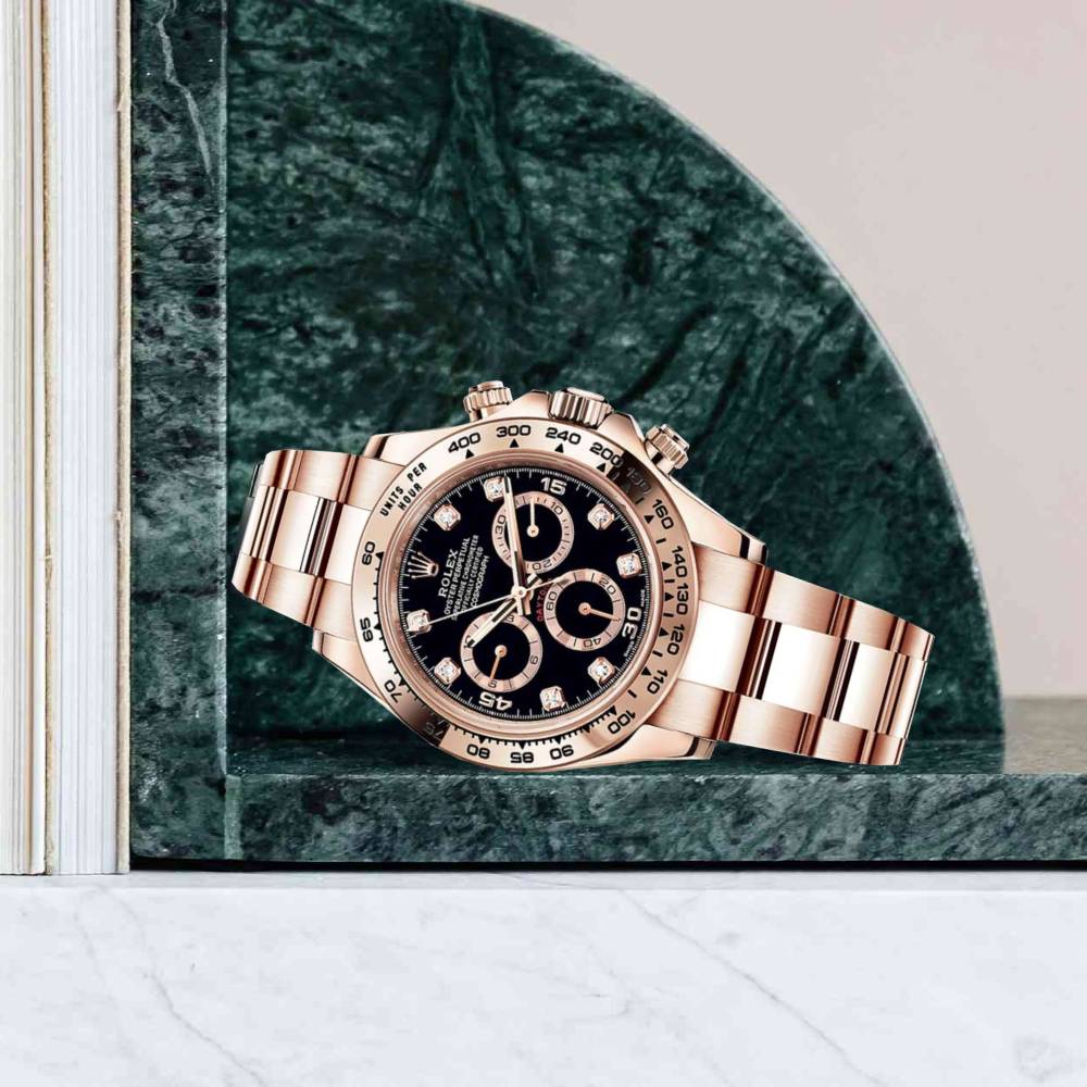 Rolex Cosmograph Daytona 40mm - Ref: 116505-0015 - Black Diamond Dial, 18K Rose Gold Oyster Bracelet Men's Watch