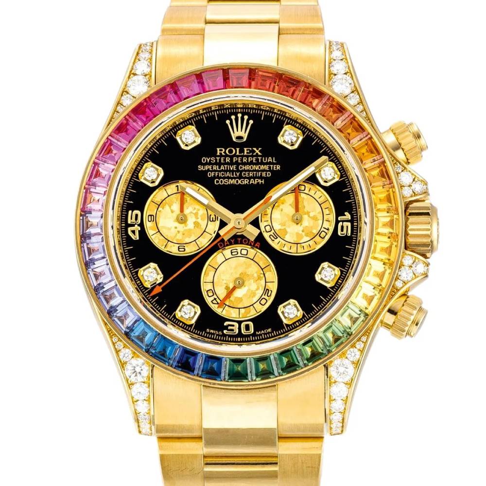 Rolex Cosmograph Daytona 40mm - Ref: 116506 ib-1 - Black Sapphire Rainbow Dial & Bezel, 18K Yellow Gold Oyster Bracelet Men's Watch