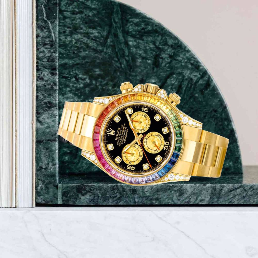 Rolex Cosmograph Daytona 40mm - Ref: 116506 ib-1 - Black Sapphire Rainbow Dial & Bezel, 18K Yellow Gold Oyster Bracelet Men's Watch