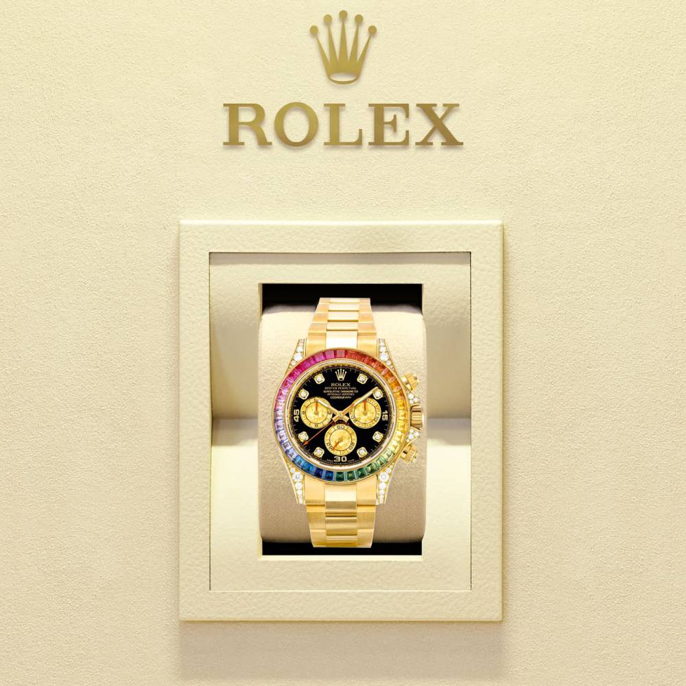 Rolex Cosmograph Daytona 40mm - Ref: 116506 ib-1 - Black Sapphire Rainbow Dial & Bezel, 18K Yellow Gold Oyster Bracelet Men's Watch