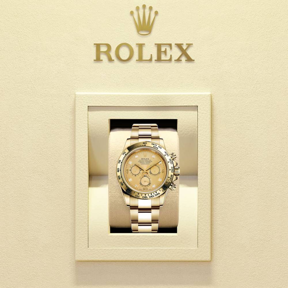 Rolex Cosmograph Daytona 40mm - Ref: 116508-0006 - Champagne Diamond Dial, 18K Yellow Gold Oyster Bracelet Men's Watch