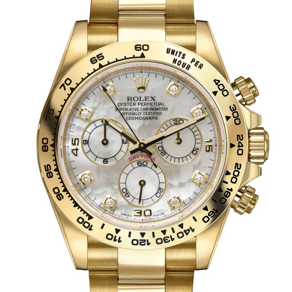 Rolex Cosmograph Daytona 40mm - Ref: 116508-0007 - White mother of Pearl Diamond Dial, 18K Yellow Gold Oyster Bracelet Men's Watch