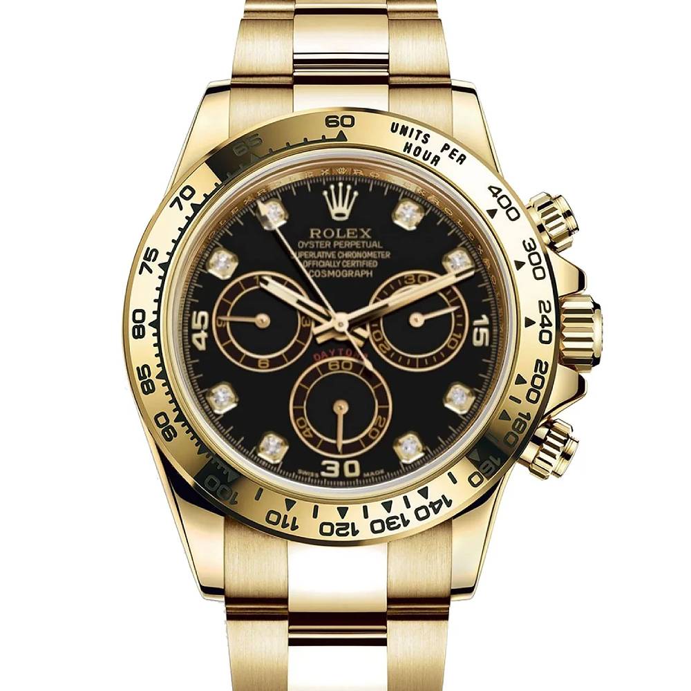 Rolex Cosmograph Daytona 40mm - Ref: 116508-0008 - Black Diamond Dial, 18K Yellow Gold Oyster Bracelet Men's Watch