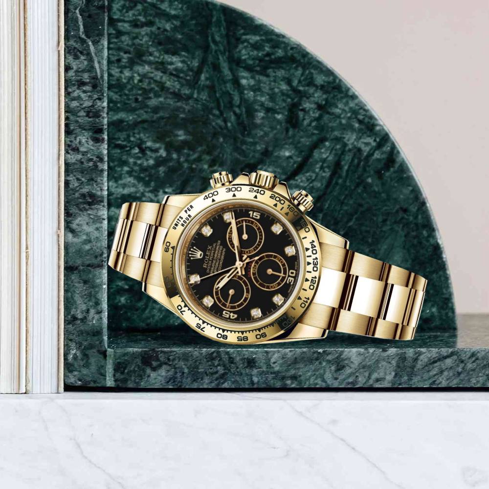 Rolex Cosmograph Daytona 40mm - Ref: 116508-0008 - Black Diamond Dial, 18K Yellow Gold Oyster Bracelet Men's Watch