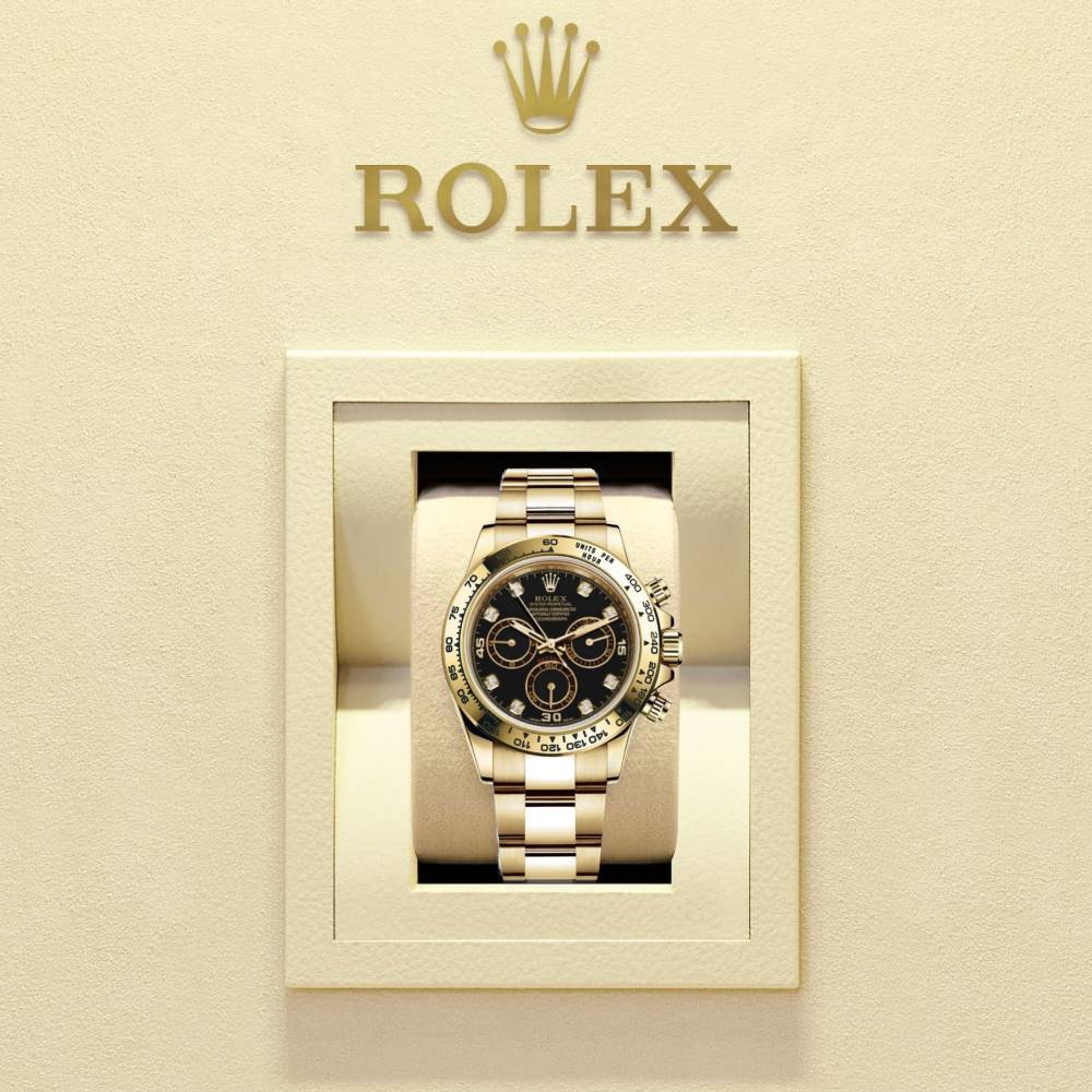 Rolex Cosmograph Daytona 40mm - Ref: 116508-0008 - Black Diamond Dial, 18K Yellow Gold Oyster Bracelet Men's Watch