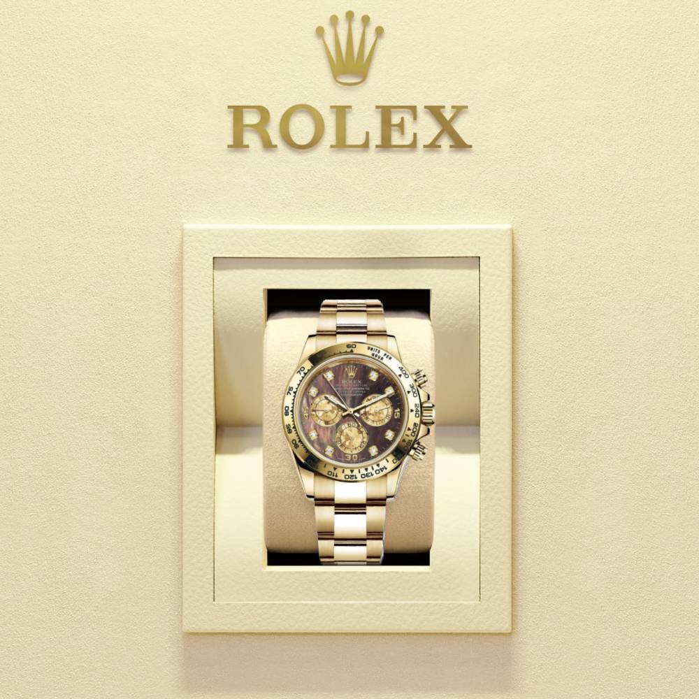 Rolex Cosmograph Daytona 40mm - Ref: 116508-0011 - Black mother of Pearl Diamond Dial, 18K Yellow Gold Oyster Bracelet Men's Watch