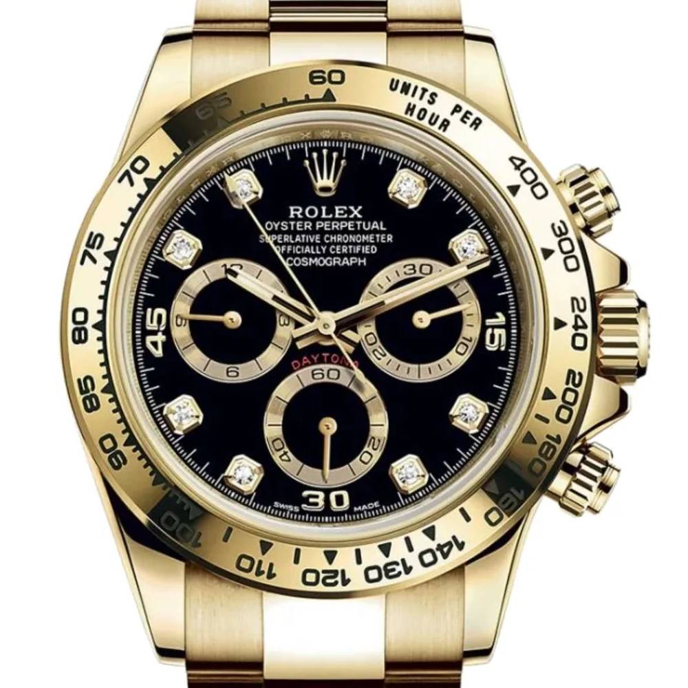 Rolex Cosmograph Daytona 40mm - Ref: 116508-0016 - Black Diamond Dial, 18K Yellow Gold Oyster Bracelet Men's Watch