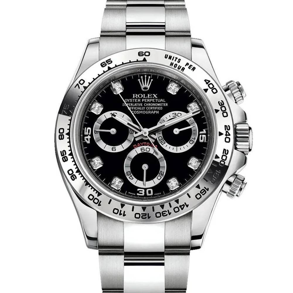 Rolex Cosmograph Daytona 40mm - Ref: 116509-0055 - Black Diamond Dial, 18K White Gold Oyster Bracelet Men's Watch