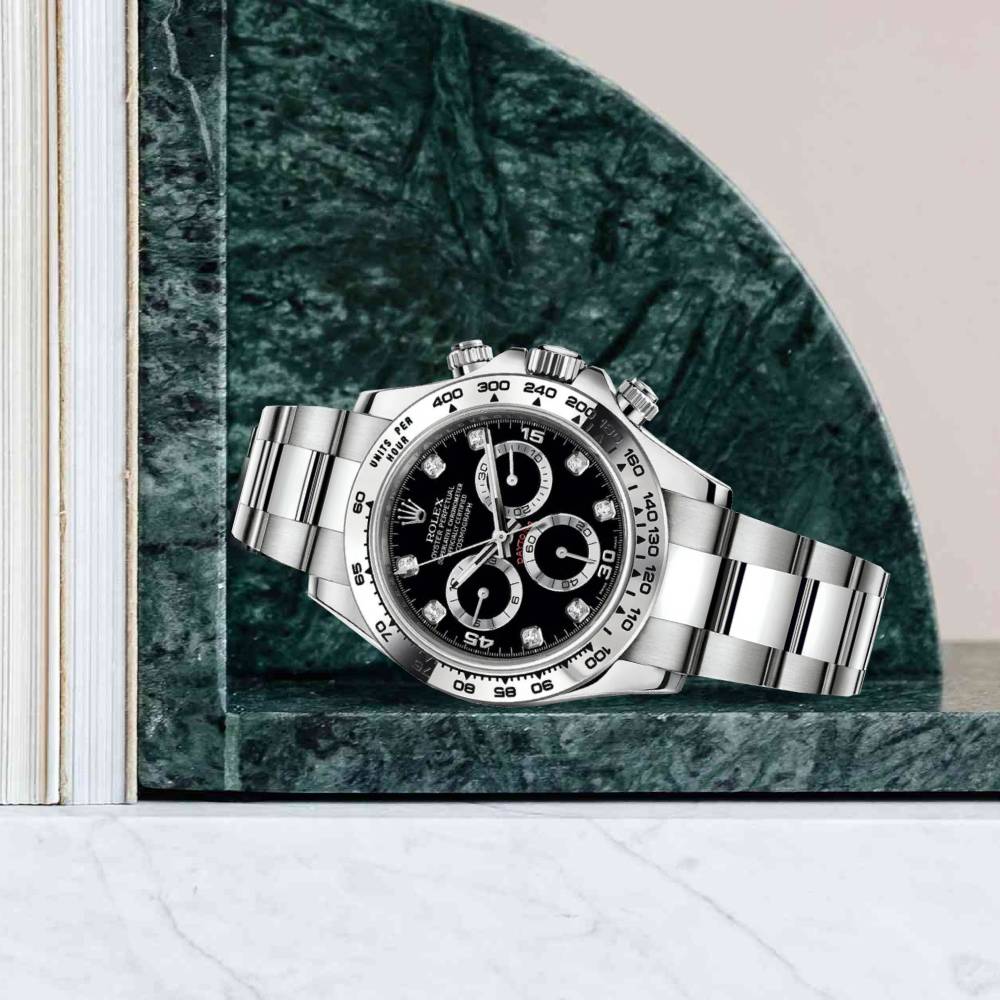 Rolex Cosmograph Daytona 40mm - Ref: 116509-0055 - Black Diamond Dial, 18K White Gold Oyster Bracelet Men's Watch