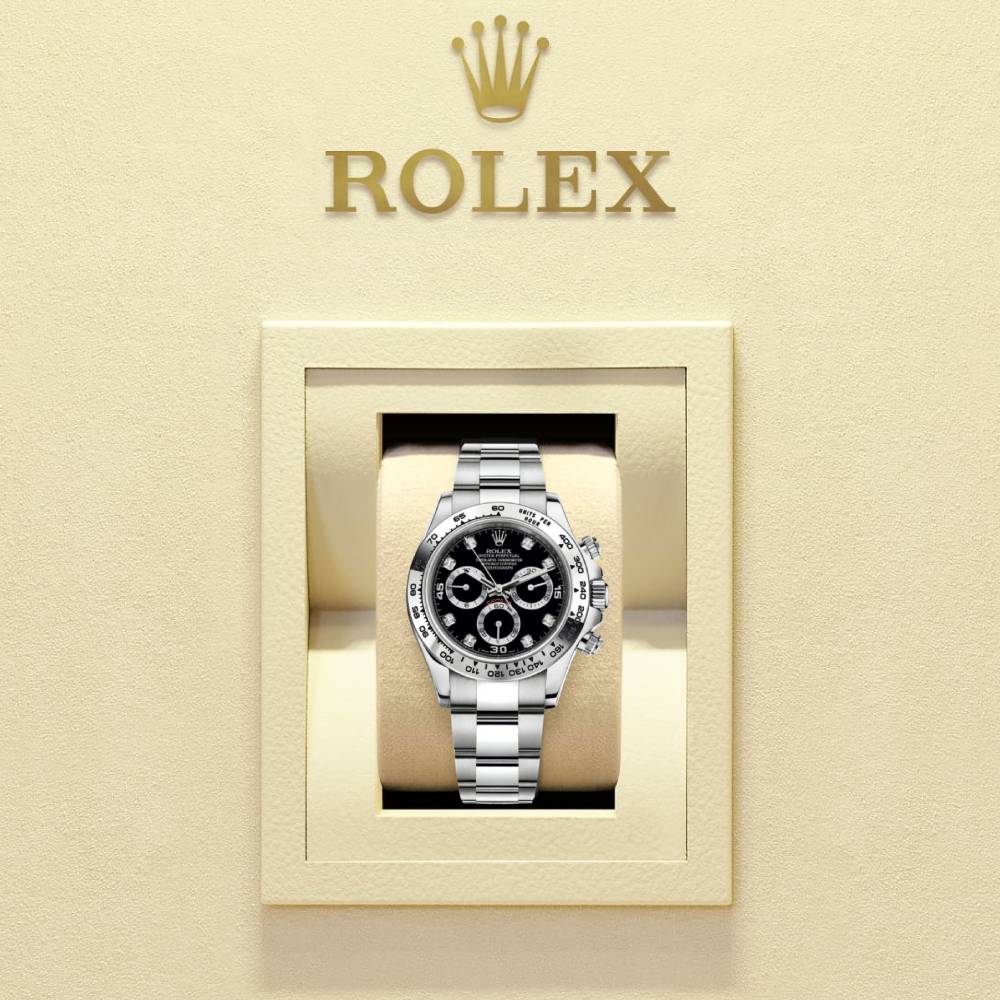 Rolex Cosmograph Daytona 40mm - Ref: 116509-0055 - Black Diamond Dial, 18K White Gold Oyster Bracelet Men's Watch