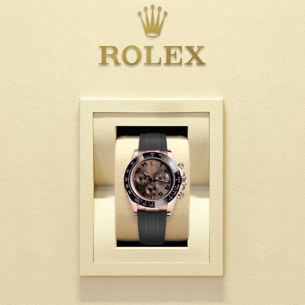 Rolex Cosmograph Daytona 40mm - Ref: 116515 LNchoof - Chocolate Arabic Numerals Dial & Ceramic Bezel, 18K Rose Gold Case Black Oysterflex Bracelet Men's Watch