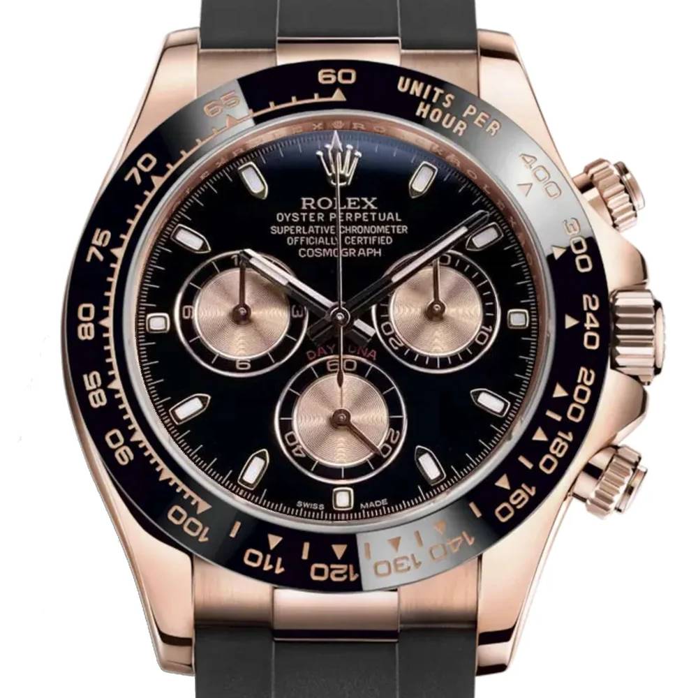 Rolex Cosmograph Daytona 40mm - Ref: 116515ln-0017 - Black & Rose Index Dial & Ceramic Bezel, 18K Rose Gold Case Black Oysterflex Bracelet Men's Watch