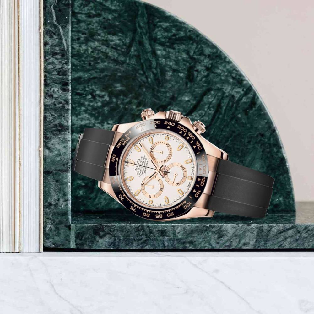 Rolex Cosmograph Daytona 40mm - Ref: 116515ln-0019 - Ivory Index Dial & Ceramic Bezel, 18K Rose Gold Case Black Oysterflex Bracelet Men's Watch