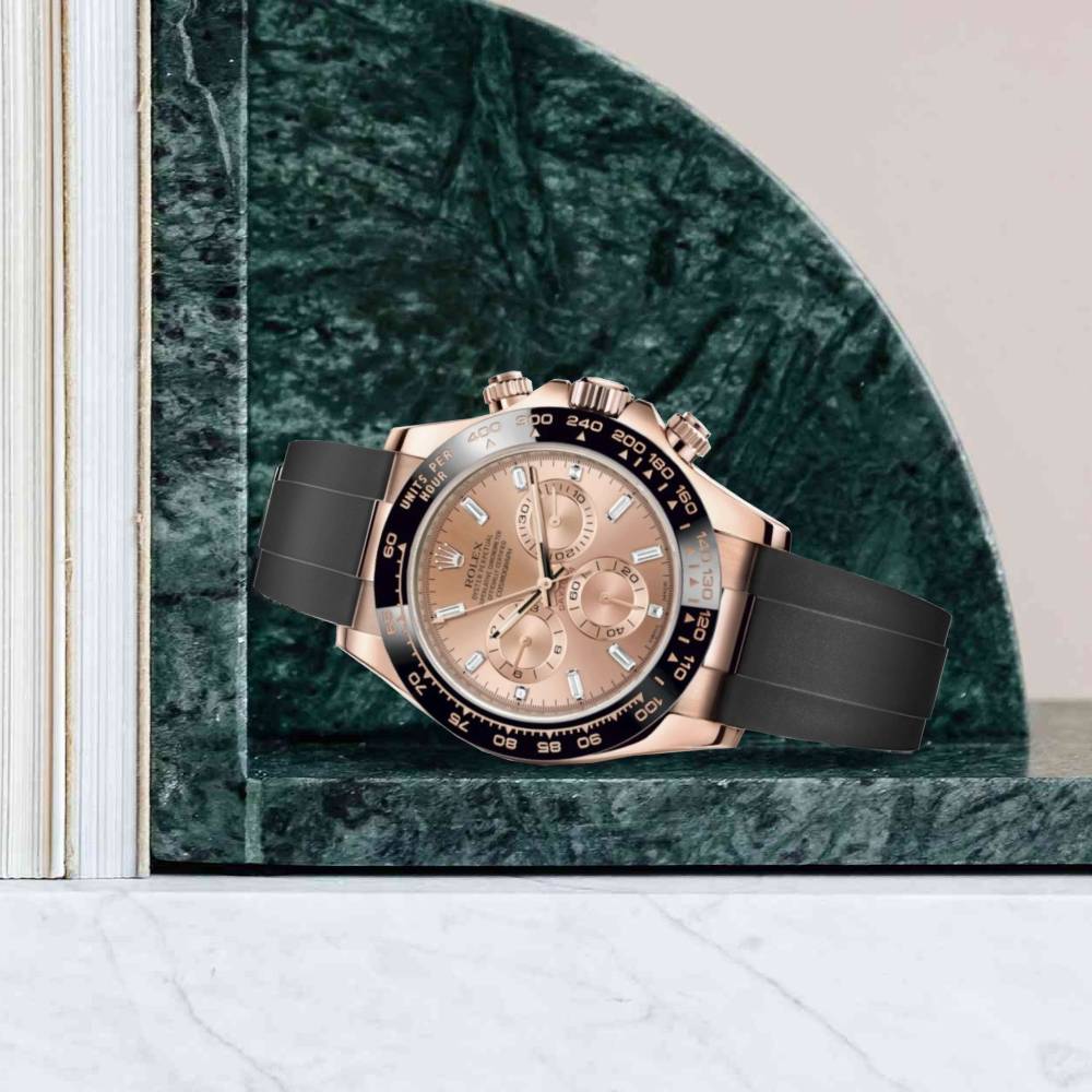 Rolex Cosmograph Daytona 40mm - Ref: 116515ln-0021 - Sundust Diamond Dial & Ceramic Bezel, 18K Rose Gold Case Black Oysterflex Bracelet Men's Watch