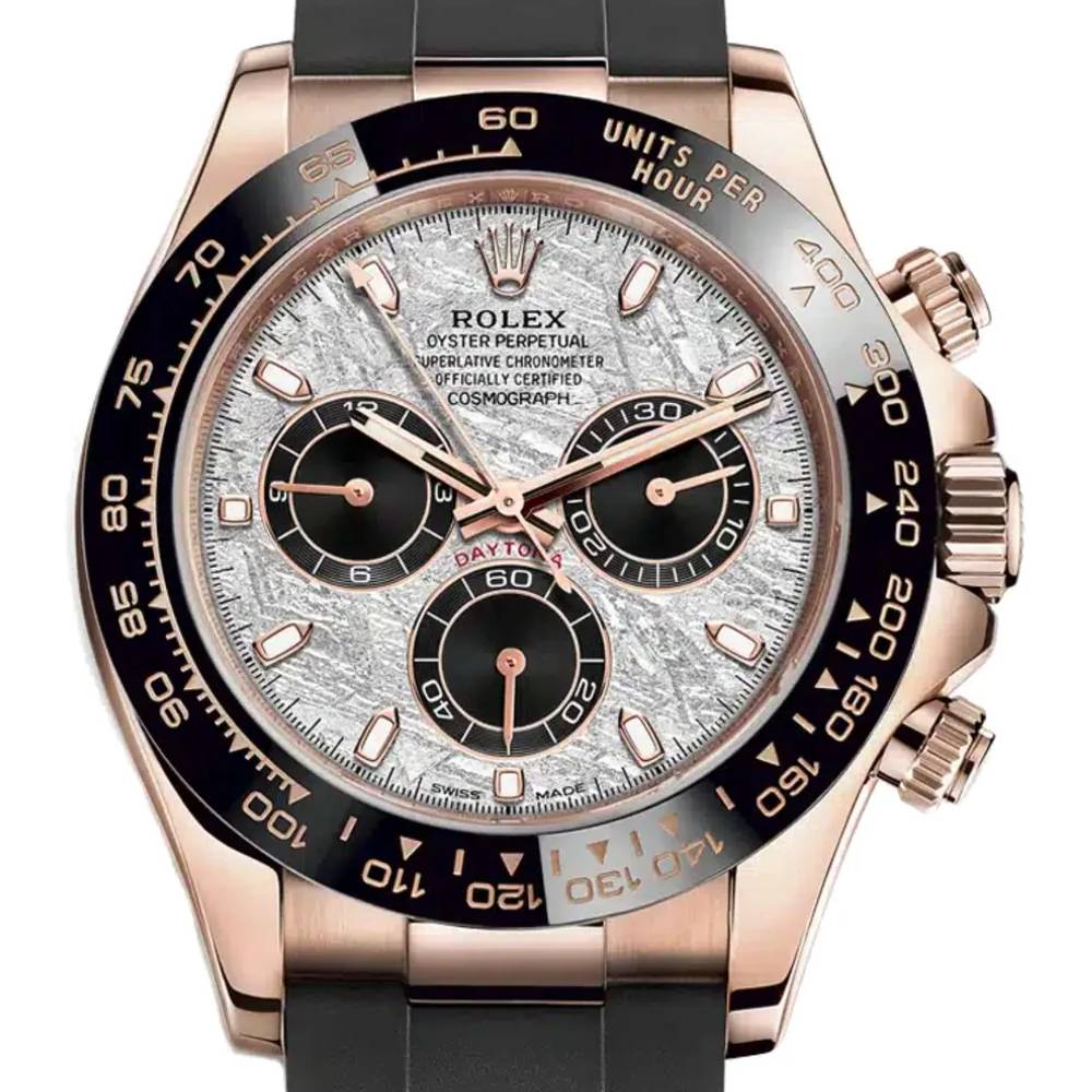 Rolex Cosmograph Daytona 40mm - Ref: 116515ln-0055 - Meteorite & Black Index Dial & Ceramic Bezel, 18K Rose Gold Case Black Oysterflex Bracelet Men's Watch