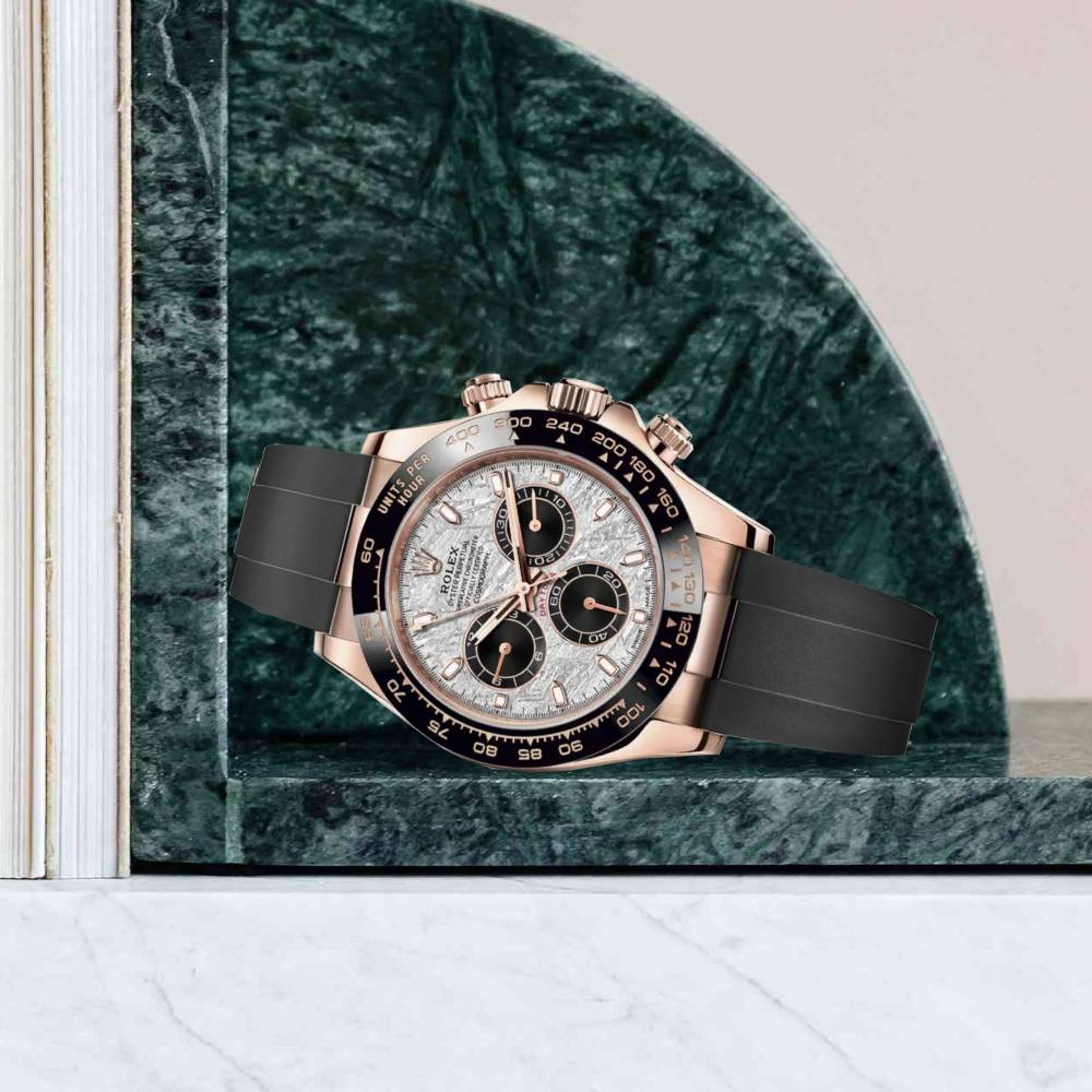 Rolex Cosmograph Daytona 40mm - Ref: 116515ln-0055 - Meteorite & Black Index Dial & Ceramic Bezel, 18K Rose Gold Case Black Oysterflex Bracelet Men's Watch