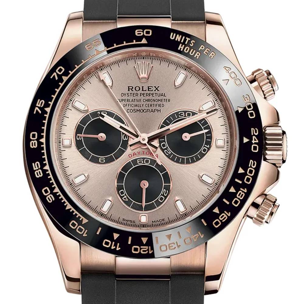 Rolex Cosmograph Daytona 40mm - Ref: 116515ln-0059 - Sundust & Black Index Dial & Ceramic Bezel, 18K Rose Gold Case Black Oysterflex Bracelet Men's Watch