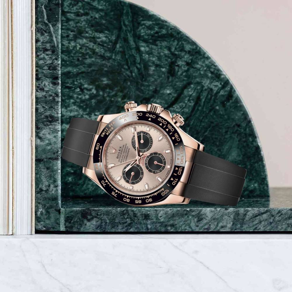 Rolex Cosmograph Daytona 40mm - Ref: 116515ln-0059 - Sundust & Black Index Dial & Ceramic Bezel, 18K Rose Gold Case Black Oysterflex Bracelet Men's Watch