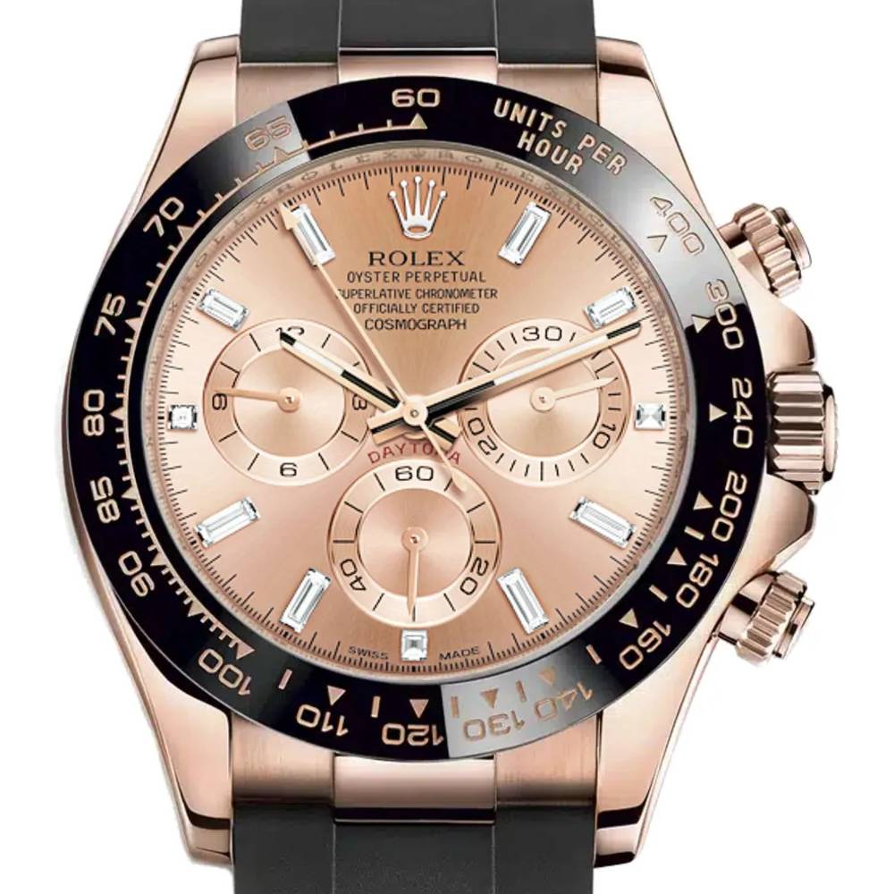 Rolex Cosmograph Daytona 40mm - Ref: 116515ln-0061 - Sundust Diamond Dial & Ceramic Bezel, 18K Rose Gold Case Black Oysterflex Bracelet Men's Watch