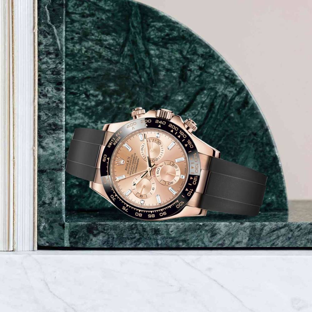 Rolex Cosmograph Daytona 40mm - Ref: 116515ln-0061 - Sundust Diamond Dial & Ceramic Bezel, 18K Rose Gold Case Black Oysterflex Bracelet Men's Watch