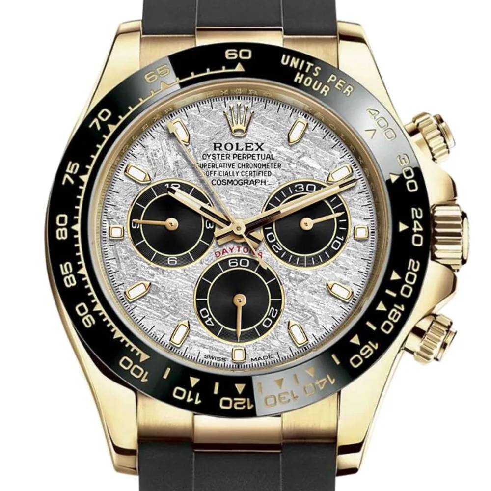 Rolex Cosmograph Daytona 40mm - Ref: 116518ln-0076 - Meteorite & Black Index Dial & Ceramic Bezel, 18K Yellow Gold Case Black Oysterflex Bracelet Men's Watch