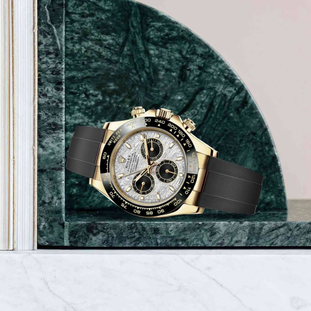 Rolex Cosmograph Daytona 40mm - Ref: 116518ln-0076 - Meteorite & Black Index Dial & Ceramic Bezel, 18K Yellow Gold Case Black Oysterflex Bracelet Men's Watch