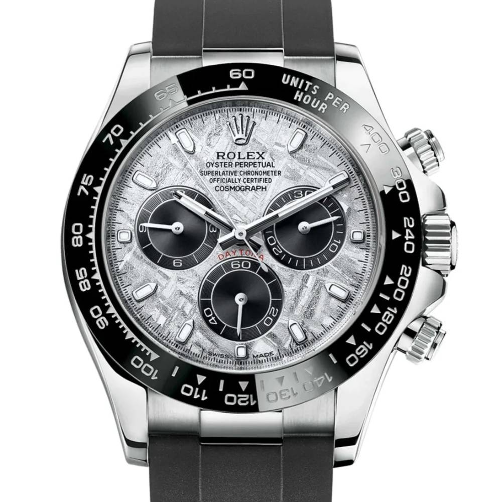 Rolex Cosmograph Daytona 40mm - Ref: 116519LN mtbkiof - Meteorite & Black Index Dial & Ceramic Bezel, 18K White Gold Case Black Oysterflex Bracelet Men's Watch