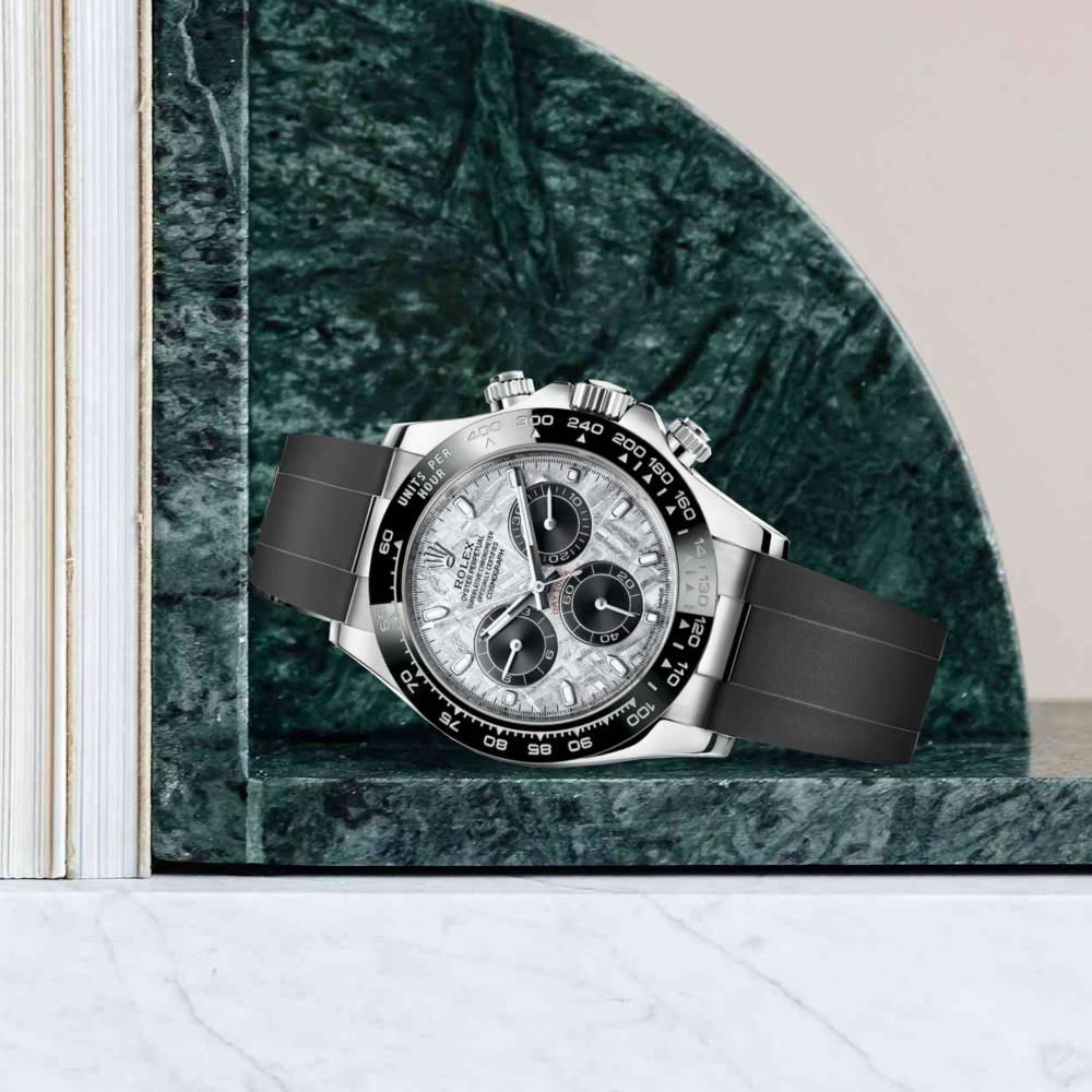 Rolex Cosmograph Daytona 40mm - Ref: 116519LN mtbkiof - Meteorite & Black Index Dial & Ceramic Bezel, 18K White Gold Case Black Oysterflex Bracelet Men's Watch