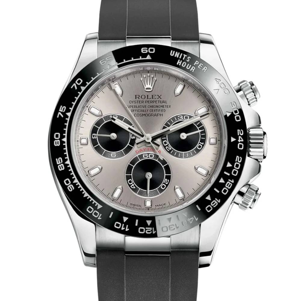 Rolex Cosmograph Daytona 40mm - Ref: 116519LN stbkof - Steel & Black Index Dial & Ceramic Bezel, 18K White Gold Case Black Oysterflex Bracelet Men's Watch