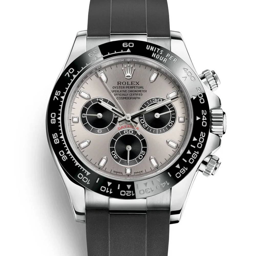 Rolex Cosmograph Daytona 40mm - Ref: 116519ln-0027 - Steel & Black Index Dial & Ceramic Bezel, 18K White Gold Case Black Oysterflex Bracelet Men's Watch