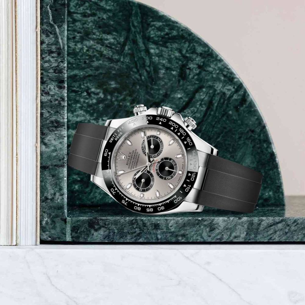 Rolex Cosmograph Daytona 40mm - Ref: 116519ln-0027 - Steel & Black Index Dial & Ceramic Bezel, 18K White Gold Case Black Oysterflex Bracelet Men's Watch