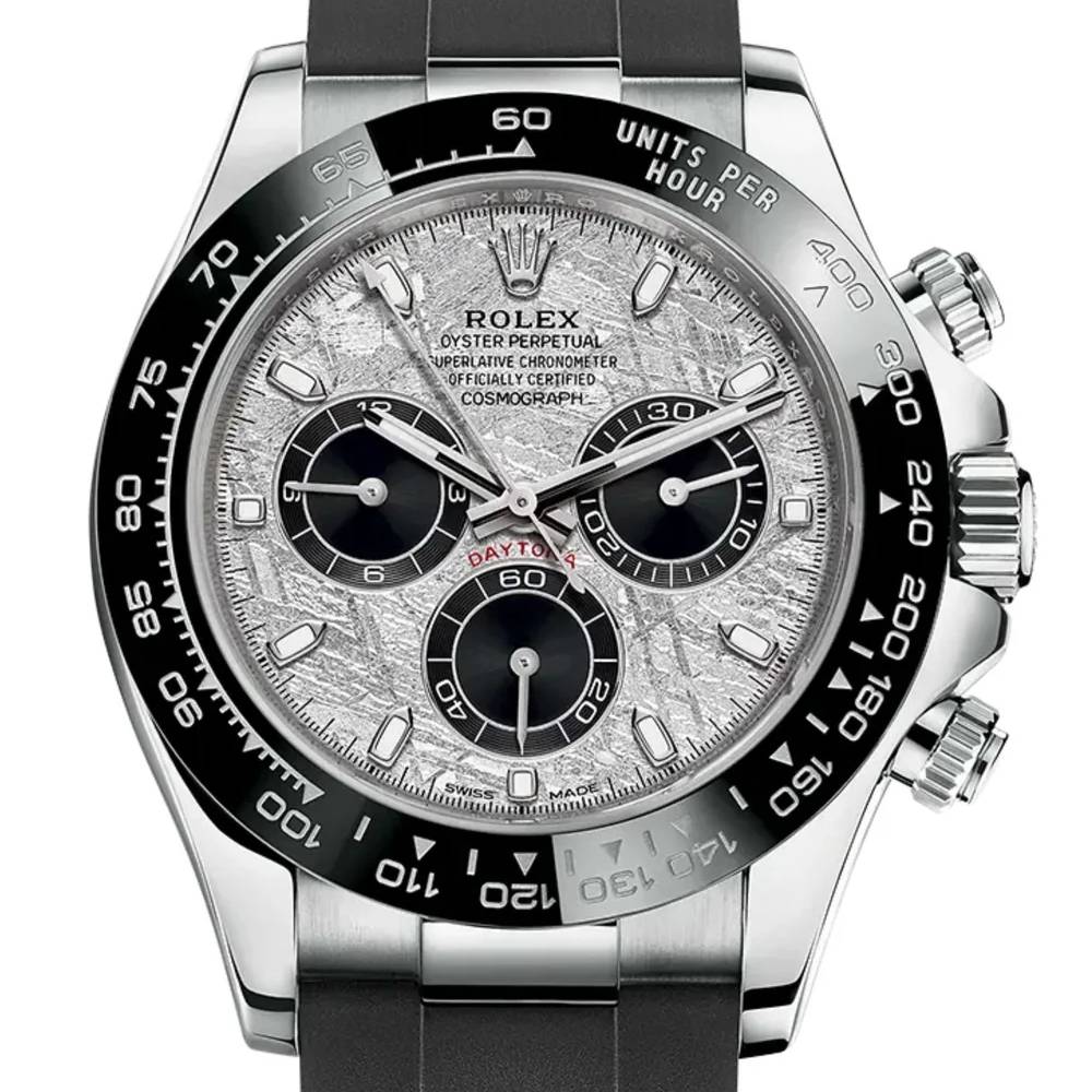 Rolex Cosmograph Daytona 40mm - Ref: 116519ln-0038 - Meteorite & Black Index Dial & Ceramic Bezel, 18K White Gold Case Black Oysterflex Bracelet Men's Watch