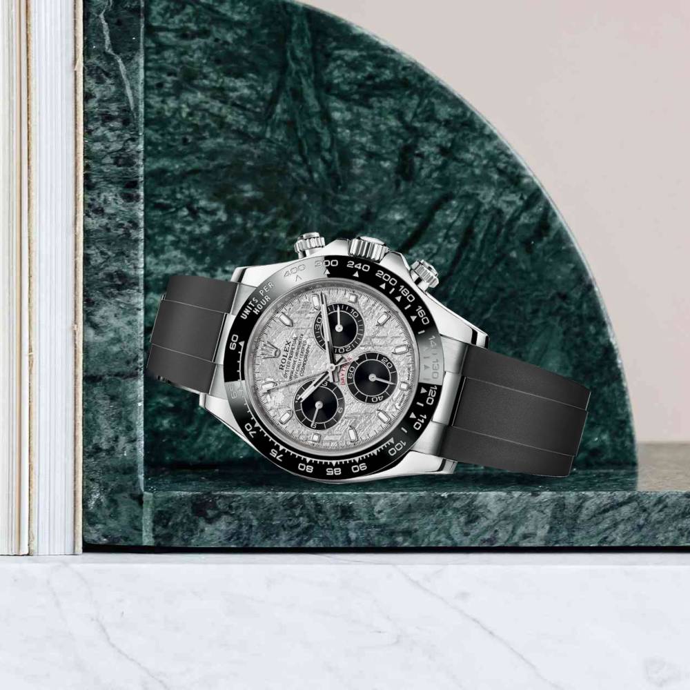 Rolex Cosmograph Daytona 40mm - Ref: 116519ln-0038 - Meteorite & Black Index Dial & Ceramic Bezel, 18K White Gold Case Black Oysterflex Bracelet Men's Watch