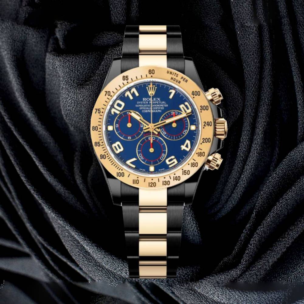 Rolex Cosmograph Daytona 40mm - Ref: 116523BKD - Blue Arabic Numerals Dial & Gold Bezel, Two Tone Black PVD & 18K Yellow Gold Oyster Bracelet Men's Watch