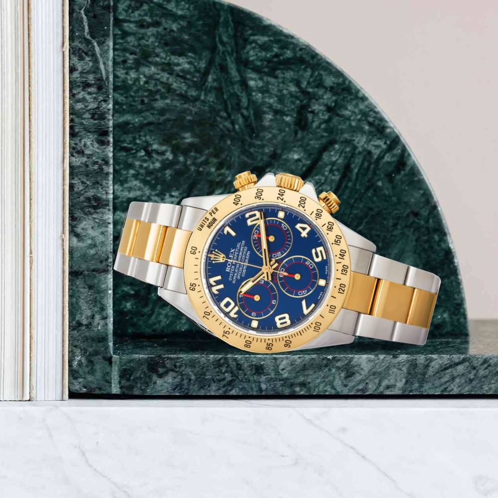 Rolex Cosmograph Daytona 40mm - Ref: 116523BKD - Blue Diamond Dial & Gold Bezel, Two Tone Stainless Steel & 18K Yellow Gold Oyster Bracelet Men's Watch