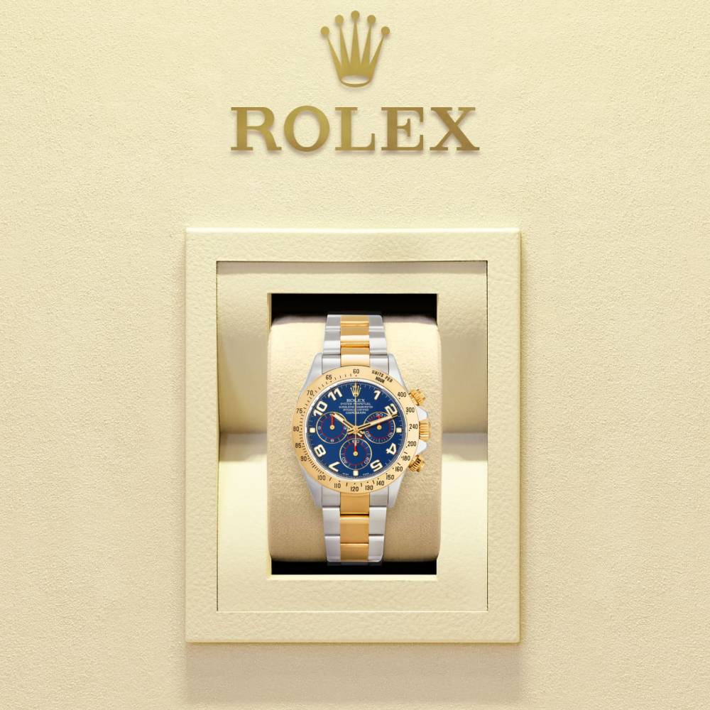 Rolex Cosmograph Daytona 40mm - Ref: 116523BKD - Blue Diamond Dial & Gold Bezel, Two Tone Stainless Steel & 18K Yellow Gold Oyster Bracelet Men's Watch