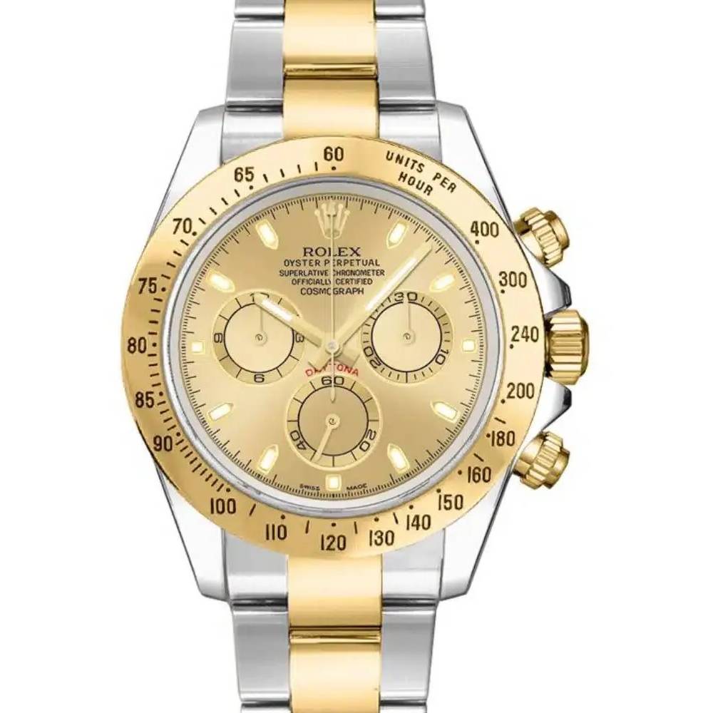 Rolex Cosmograph Daytona 40mm - Ref: 116523chs - Champagne Index Dial & Gold Bezel, Two Tone Stainless Steel & 18K Yellow Gold Oyster Bracelet Men's Watch