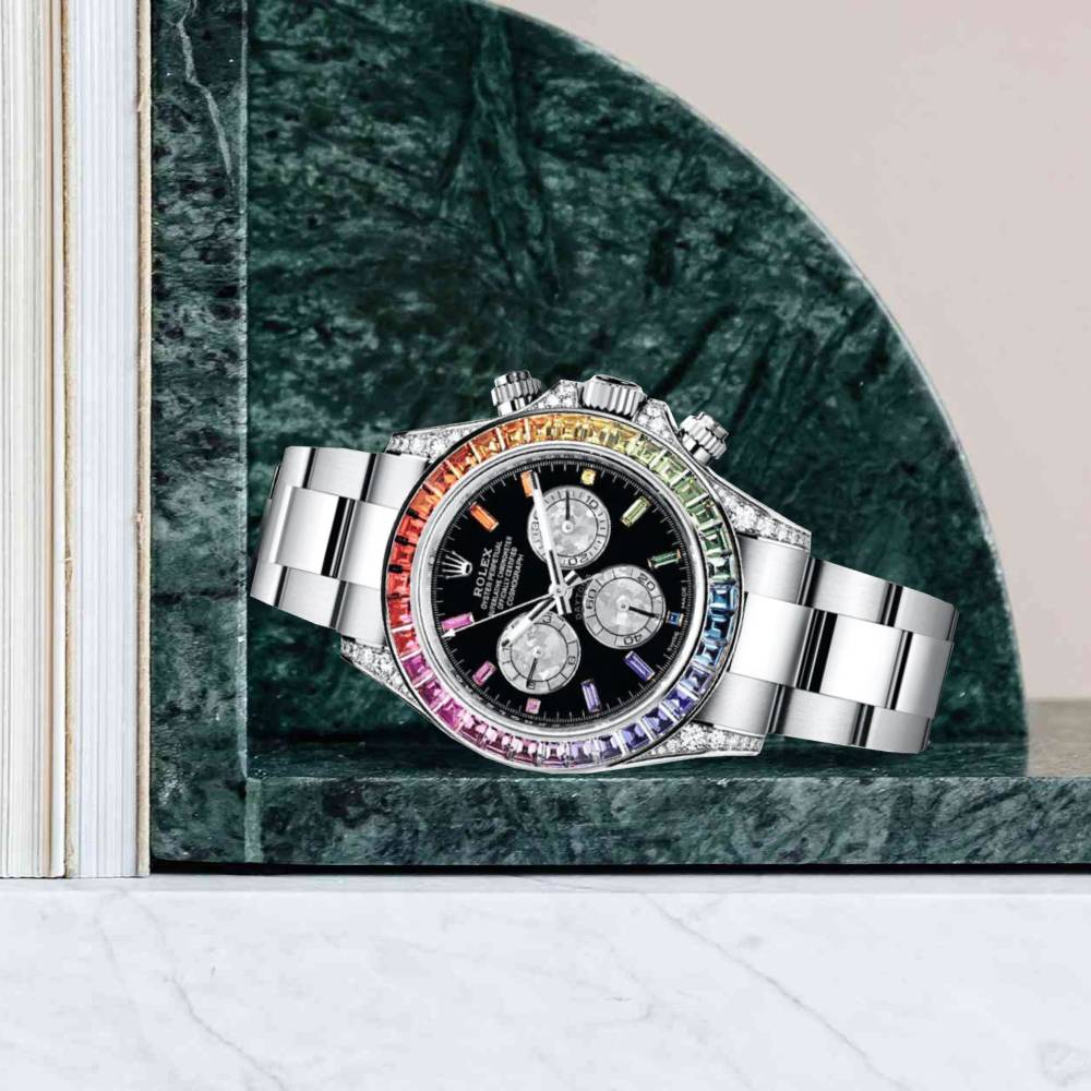 Rolex Cosmograph Daytona 40mm - Ref: 116599 RBOW - Black Sapphire Rainbow Dial & Bezel, 18K White Gold Oyster Bracelet Men's Watch