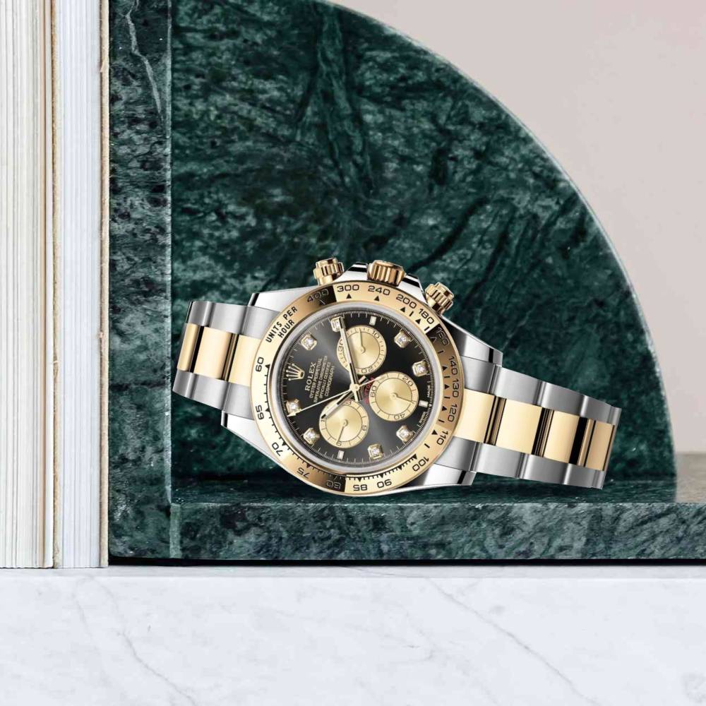 Rolex Cosmograph Daytona 40mm - Ref: 126503 - Bright Black Diamond Dial & Gold Bezel, Two Tone Stainless Steel & 18K Yellow Gold Oyster Bracelet Men's Watch