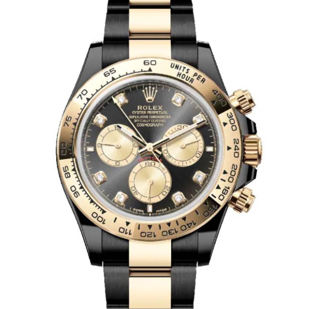 Rolex Cosmograph Daytona 40mm - Ref: 126503 - Bright Black & Champagne Diamond Dial & Gold Bezel, Two Tone Black PVD & 18K Yellow Gold Oyster Bracelet Men's Watch