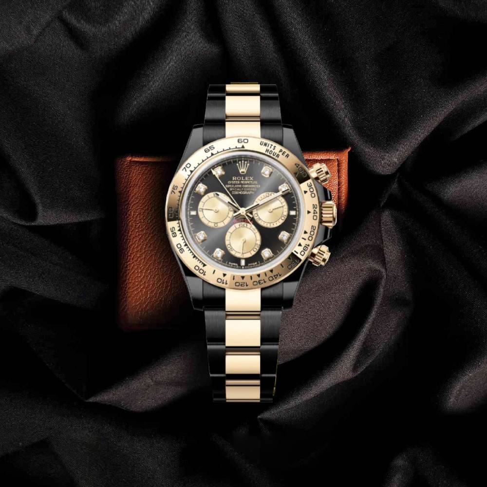 Rolex Cosmograph Daytona 40mm - Ref: 126503 - Bright Black & Champagne Diamond Dial & Gold Bezel, Two Tone Black PVD & 18K Yellow Gold Oyster Bracelet Men's Watch